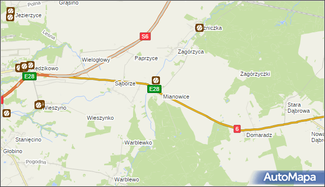 mapa Mianowice gmina Damnica, Mianowice gmina Damnica na mapie Targeo