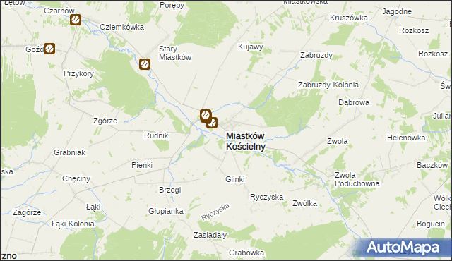 mapa Miastków Kościelny, Miastków Kościelny na mapie Targeo