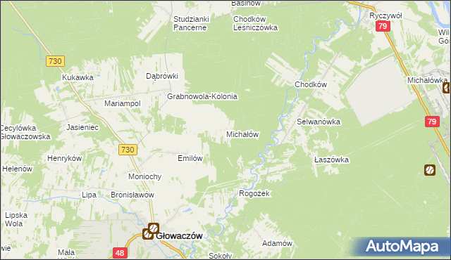mapa Michałów gmina Głowaczów, Michałów gmina Głowaczów na mapie Targeo