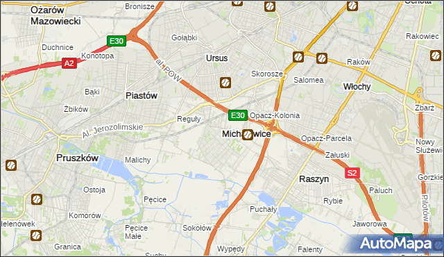 mapa Michałowice powiat pruszkowski, Michałowice powiat pruszkowski na mapie Targeo