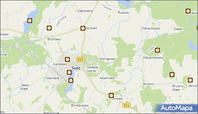 mapa Michałowo gmina Susz, Michałowo gmina Susz na mapie Targeo