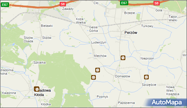 mapa Miechów gmina Perzów, Miechów gmina Perzów na mapie Targeo