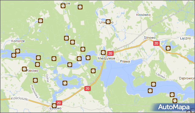 mapa Międzylesie gmina Borne Sulinowo, Międzylesie gmina Borne Sulinowo na mapie Targeo