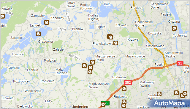 mapa Międzyrzecze Dolne, Międzyrzecze Dolne na mapie Targeo