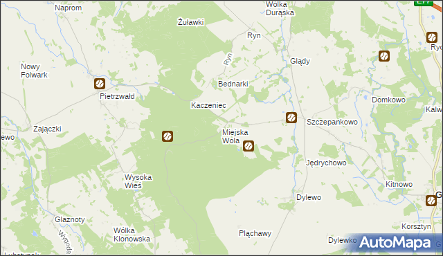 mapa Miejska Wola gmina Ostróda, Miejska Wola gmina Ostróda na mapie Targeo