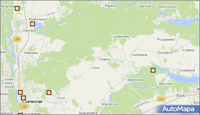 mapa Mielno gmina Czerwonak, Mielno gmina Czerwonak na mapie Targeo
