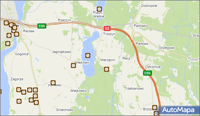 mapa Mierzęcin gmina Wolin, Mierzęcin gmina Wolin na mapie Targeo