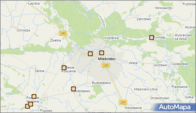 mapa Mieścisko powiat wągrowiecki, Mieścisko powiat wągrowiecki na mapie Targeo