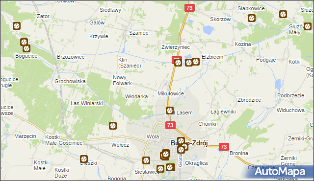 mapa Mikułowice gmina Busko-Zdrój, Mikułowice gmina Busko-Zdrój na mapie Targeo