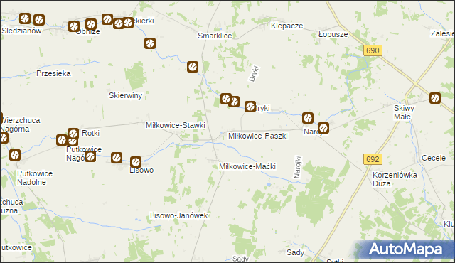mapa Miłkowice-Paszki, Miłkowice-Paszki na mapie Targeo