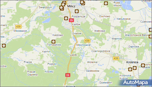 mapa Miłochowice, Miłochowice na mapie Targeo