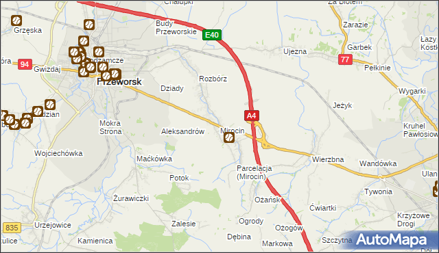 mapa Mirocin, Mirocin na mapie Targeo