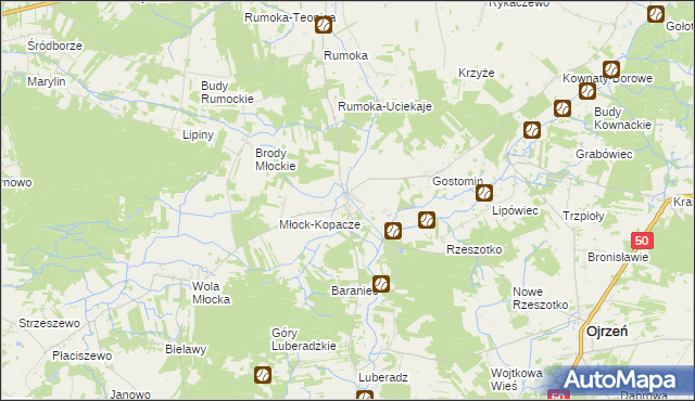 mapa Młock, Młock na mapie Targeo