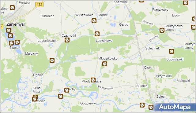 mapa Młodzikówko, Młodzikówko na mapie Targeo