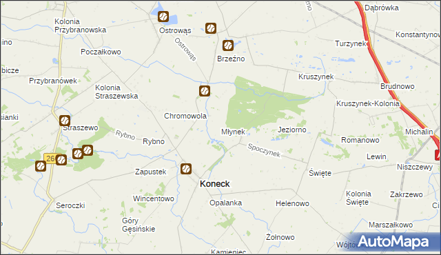 mapa Młynek gmina Koneck, Młynek gmina Koneck na mapie Targeo