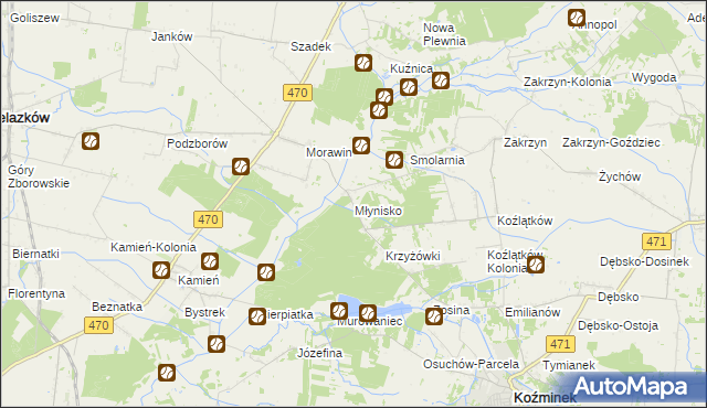 mapa Młynisko gmina Koźminek, Młynisko gmina Koźminek na mapie Targeo