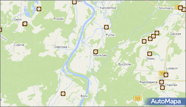 mapa Młynkowo gmina Bojadła, Młynkowo gmina Bojadła na mapie Targeo