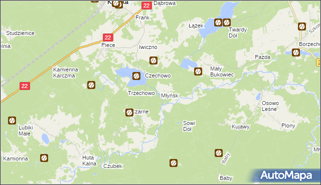 mapa Młyńsk gmina Kaliska, Młyńsk gmina Kaliska na mapie Targeo