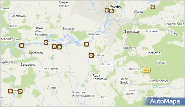 mapa Modlica gmina Pyzdry, Modlica gmina Pyzdry na mapie Targeo