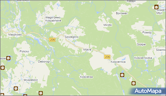 mapa Mokre gmina Sianów, Mokre gmina Sianów na mapie Targeo