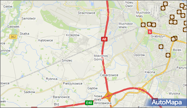 mapa Mokronos Górny, Mokronos Górny na mapie Targeo