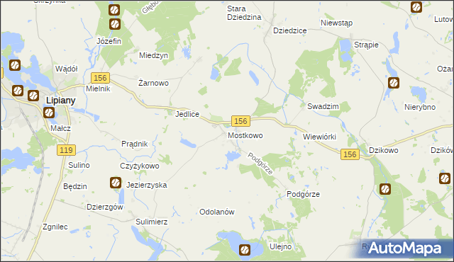 mapa Mostkowo gmina Barlinek, Mostkowo gmina Barlinek na mapie Targeo