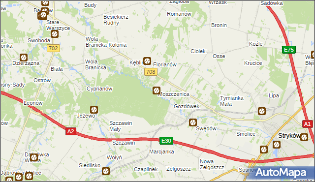 mapa Moszczenica gmina Zgierz, Moszczenica gmina Zgierz na mapie Targeo