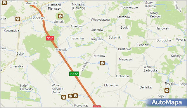 mapa Mroków gmina Trojanów, Mroków gmina Trojanów na mapie Targeo