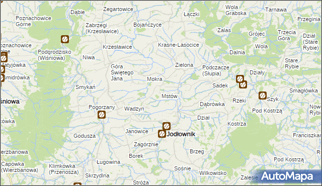 mapa Mstów gmina Jodłownik, Mstów gmina Jodłownik na mapie Targeo