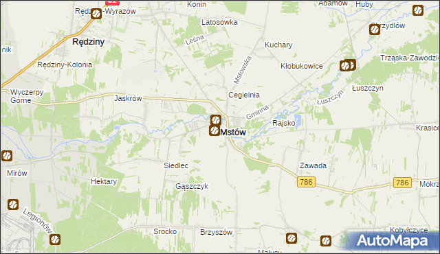 mapa Mstów powiat częstochowski, Mstów powiat częstochowski na mapie Targeo