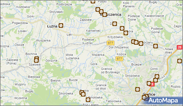 mapa Mszanka gmina Łużna, Mszanka gmina Łużna na mapie Targeo