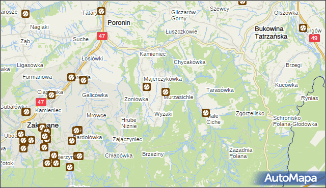 mapa Murzasichle, Murzasichle na mapie Targeo