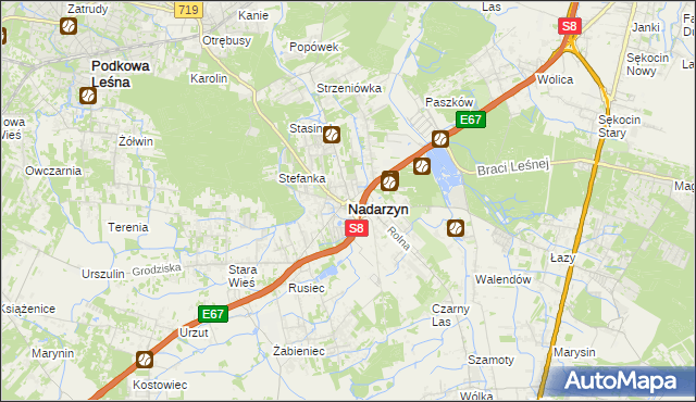 mapa Nadarzyn powiat pruszkowski, Nadarzyn powiat pruszkowski na mapie Targeo