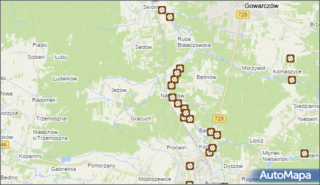 mapa Nałęczów gmina Końskie, Nałęczów gmina Końskie na mapie Targeo