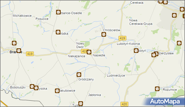 mapa Nasiedle, Nasiedle na mapie Targeo