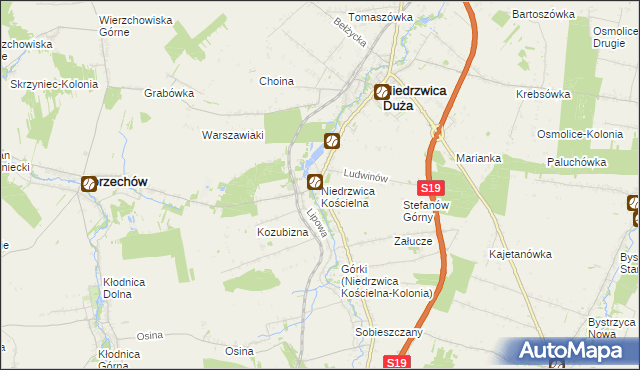 mapa Niedrzwica Kościelna, Niedrzwica Kościelna na mapie Targeo