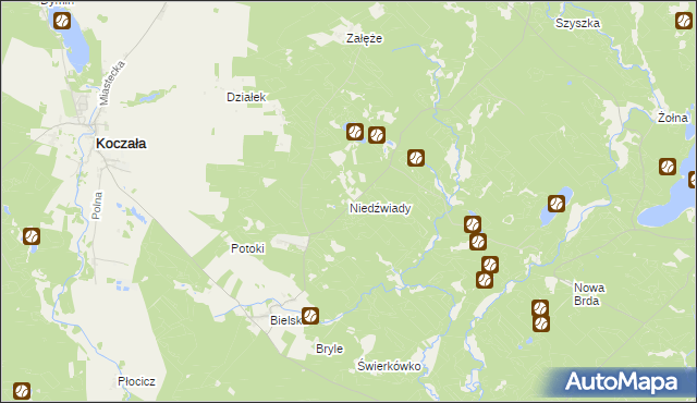 mapa Niedźwiady gmina Koczała, Niedźwiady gmina Koczała na mapie Targeo