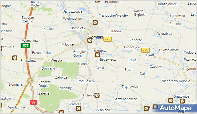 mapa Niedźwiedź gmina Słomniki, Niedźwiedź gmina Słomniki na mapie Targeo