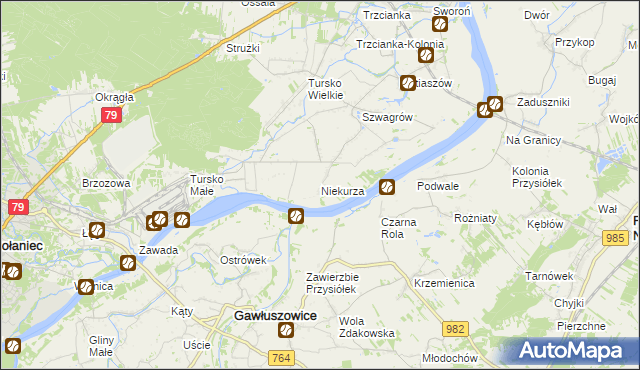 mapa Niekurza, Niekurza na mapie Targeo