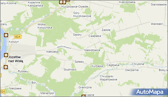 mapa Niesiołowice gmina Józefów nad Wisłą, Niesiołowice gmina Józefów nad Wisłą na mapie Targeo