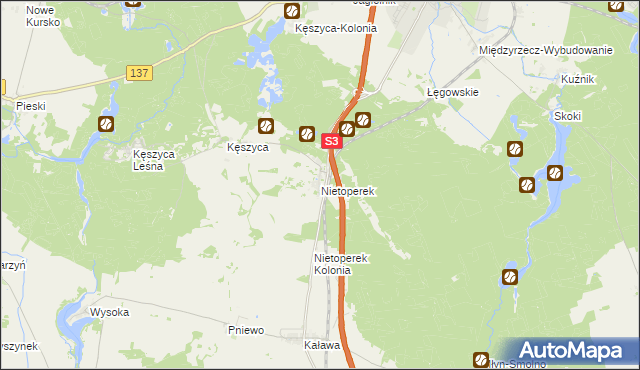 mapa Nietoperek, Nietoperek na mapie Targeo