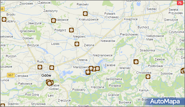 mapa Nieznanowice gmina Gdów, Nieznanowice gmina Gdów na mapie Targeo