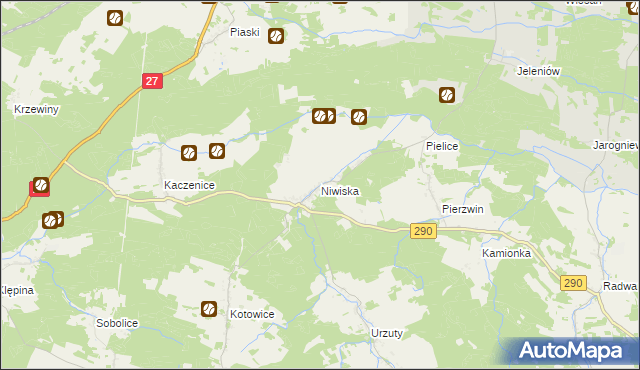 mapa Niwiska gmina Nowogród Bobrzański, Niwiska gmina Nowogród Bobrzański na mapie Targeo