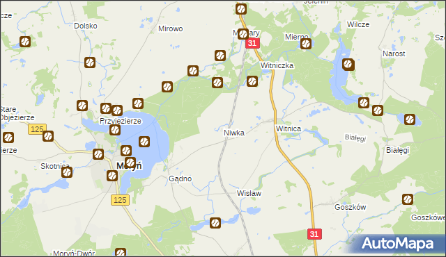 mapa Niwka gmina Moryń, Niwka gmina Moryń na mapie Targeo