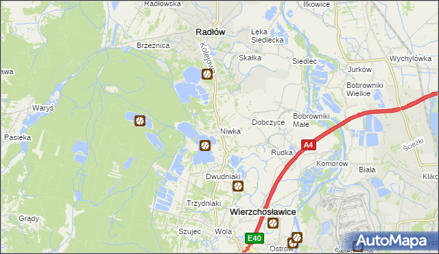 mapa Niwka gmina Radłów, Niwka gmina Radłów na mapie Targeo