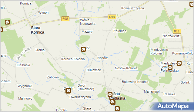 mapa Nosów gmina Leśna Podlaska, Nosów gmina Leśna Podlaska na mapie Targeo