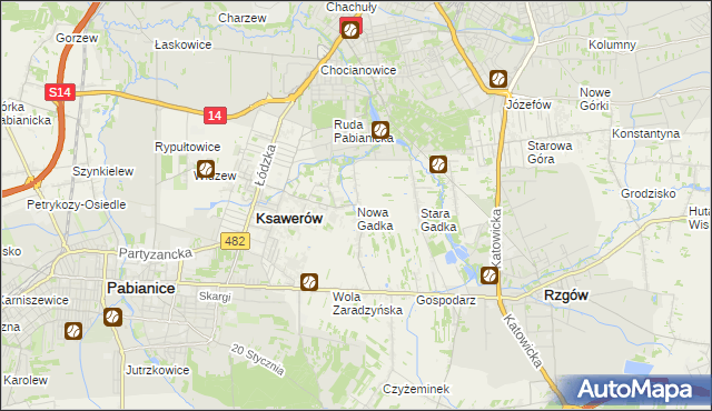 mapa Nowa Gadka gmina Ksawerów, Nowa Gadka gmina Ksawerów na mapie Targeo