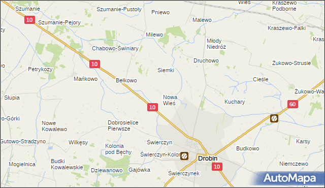 mapa Nowa Wieś gmina Drobin, Nowa Wieś gmina Drobin na mapie Targeo