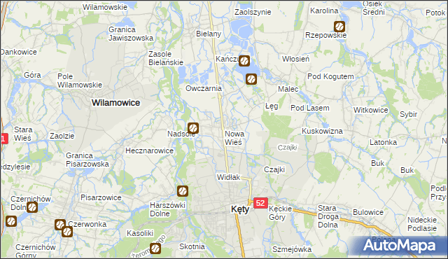 mapa Nowa Wieś gmina Kęty, Nowa Wieś gmina Kęty na mapie Targeo