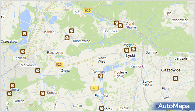 mapa Nowa Wieś gmina Lyski, Nowa Wieś gmina Lyski na mapie Targeo